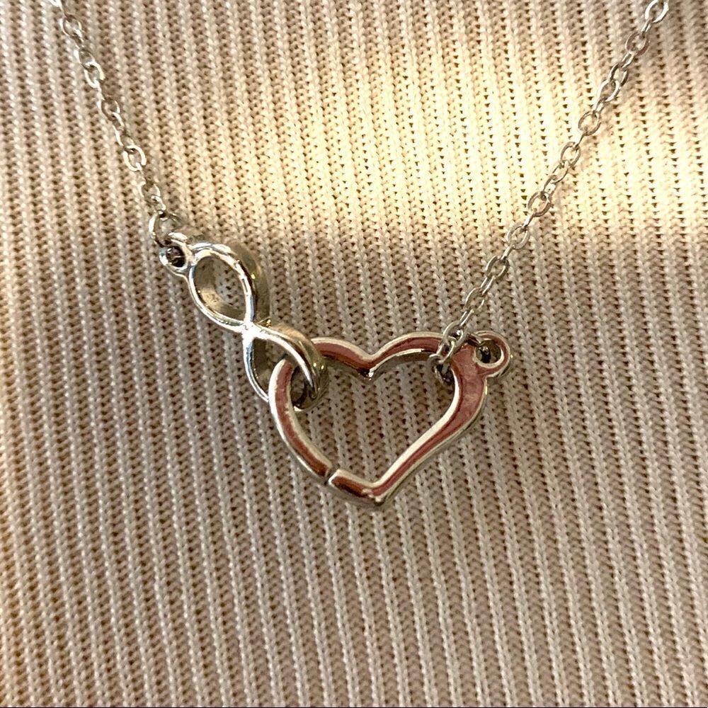 Infinity and Floating Heart Silver Necklace - Picture 2 of 4